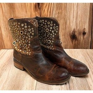 Lucchese Spirit of Lucchese Brown Leather Zoey Short Grommet Boots Size 8